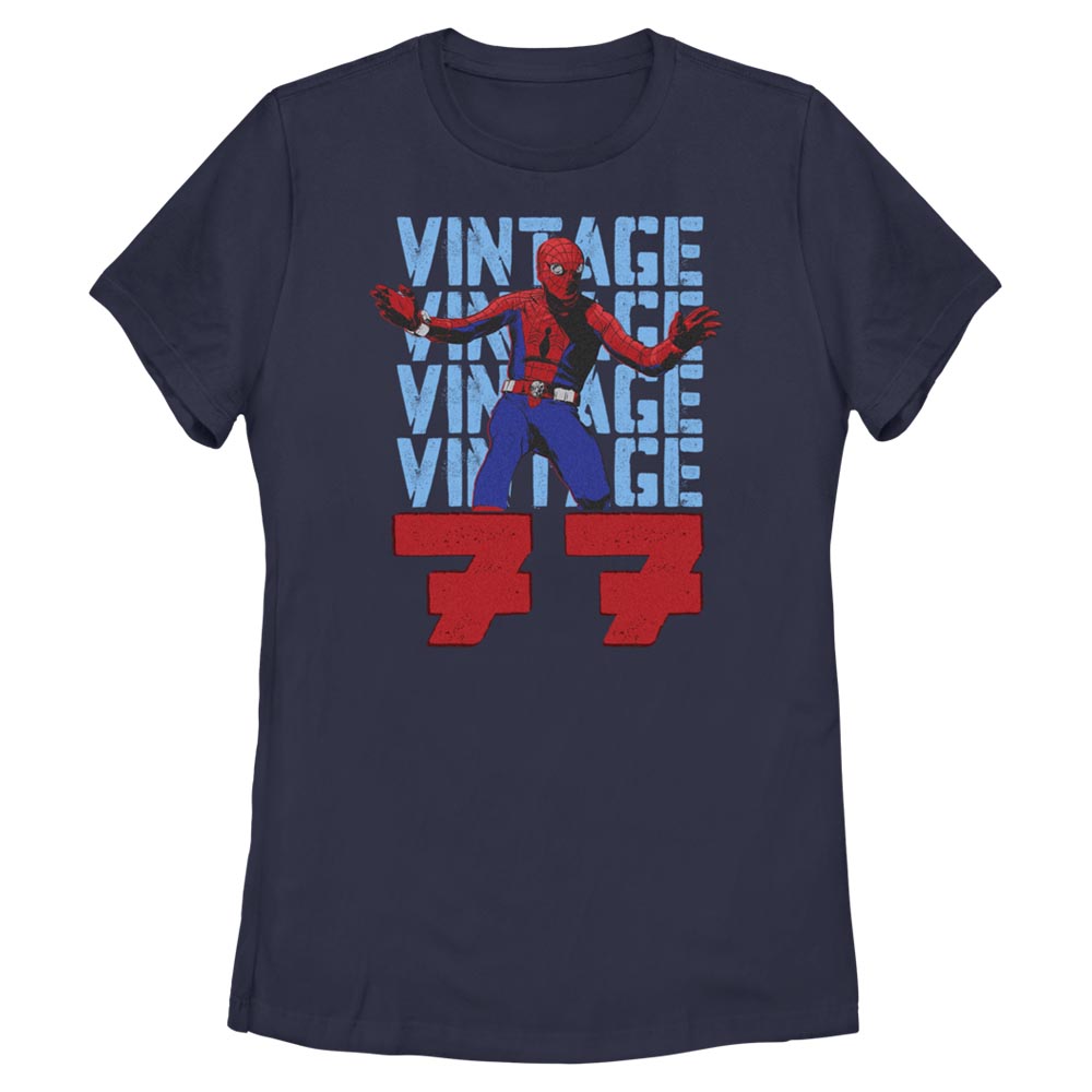 Marvel Spiderman Beyond Amazing Vintage 77 Adult Navy Women's T-Shirt