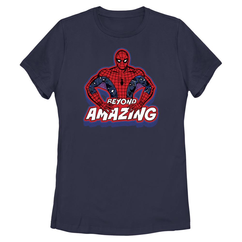 Marvel Spiderman Beyond Amazing Retro Pose Adult Navy Women's T-Shirt
