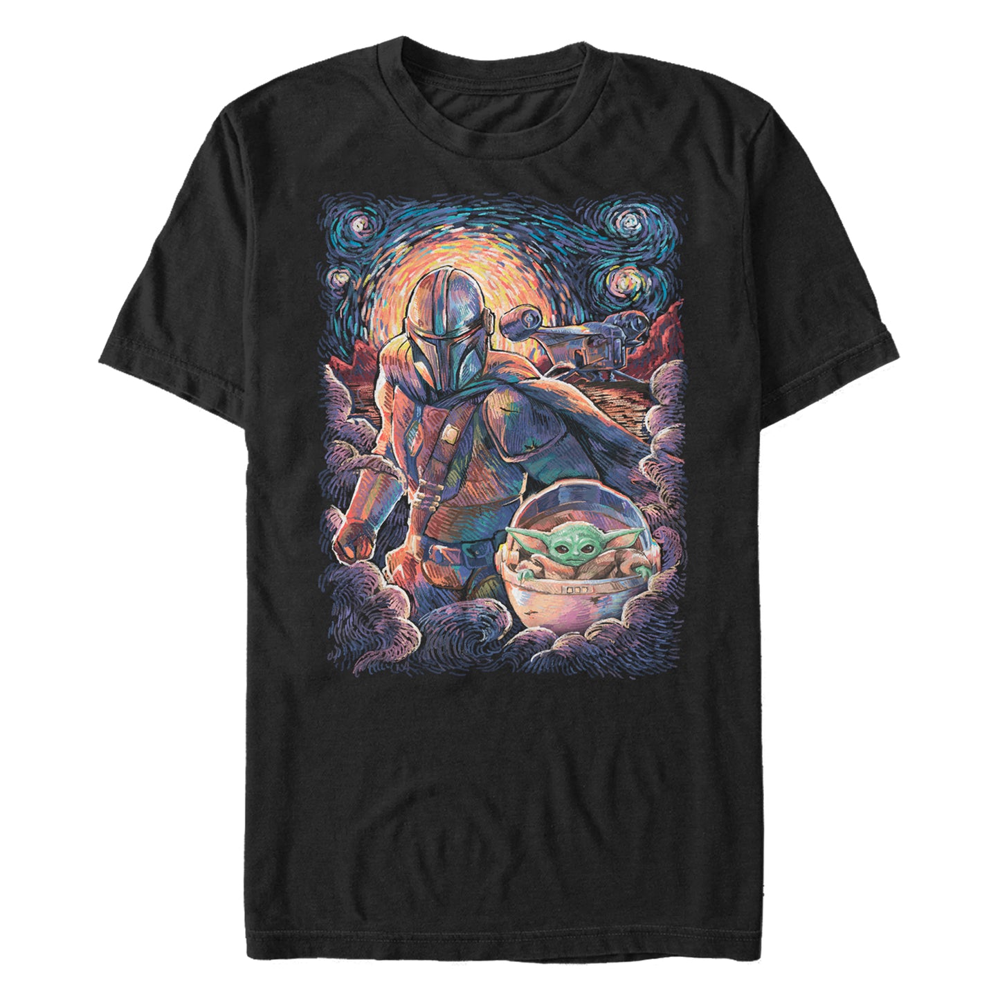 Star Wars The Mandalorian Mando and the Child Starry Night Black Unisex T-Shirt