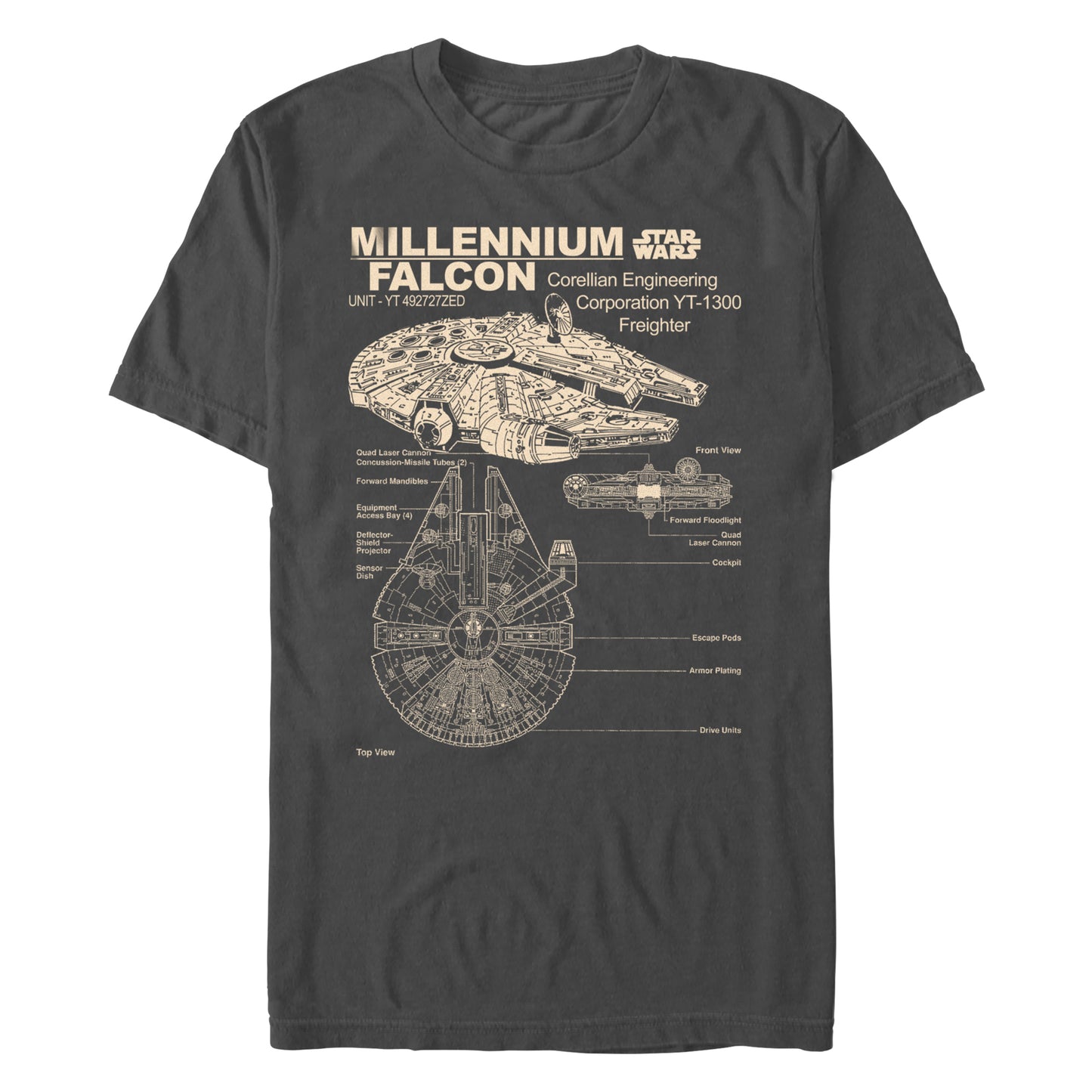 Star Wars Millennium Falcon Diagram Charcoal Unisex T-Shirt