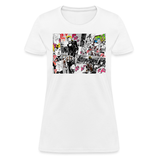Giorno Saves Mista Premium JoJo's Bizarre Adventure Women's Manga Anime T-Shirt - white
