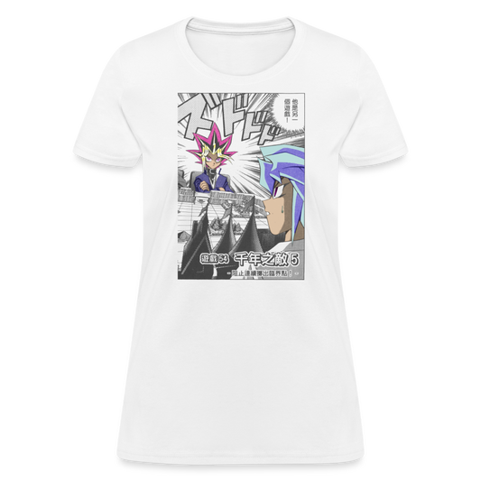 Yugi Vs. Dark Bakura Premium Yu Gi Oh! Women's Manga Anime T-Shirt - white