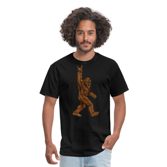 Rock On Bigfoot Sasquatch With Sunglasses Rock And Roll Graphic Tee Unisex Classic T-Shirt - black