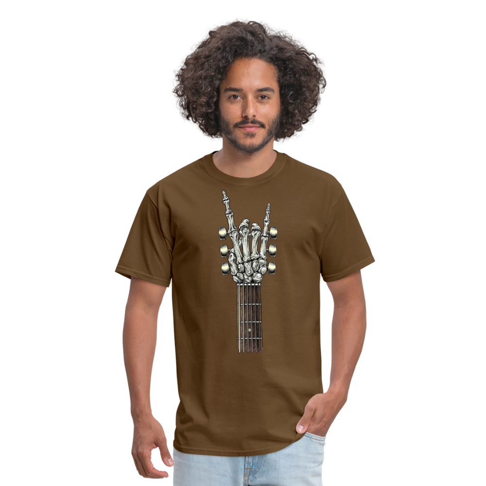 Rock On Guitar Neck Skeleton Hand Rock & Roll Graphic Tee Unisex Classic T-Shirt - brown