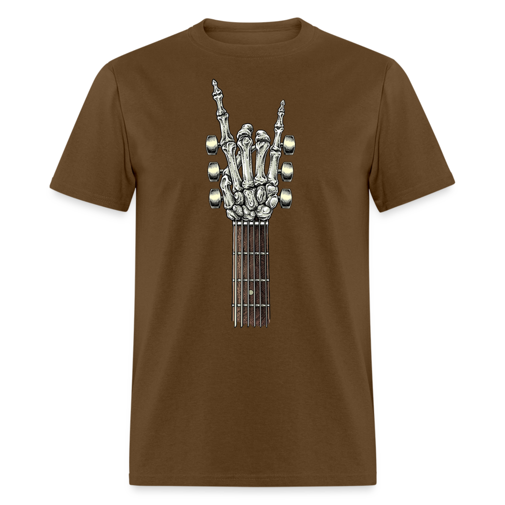 Rock On Guitar Neck Skeleton Hand Rock & Roll Graphic Tee Unisex Classic T-Shirt - brown
