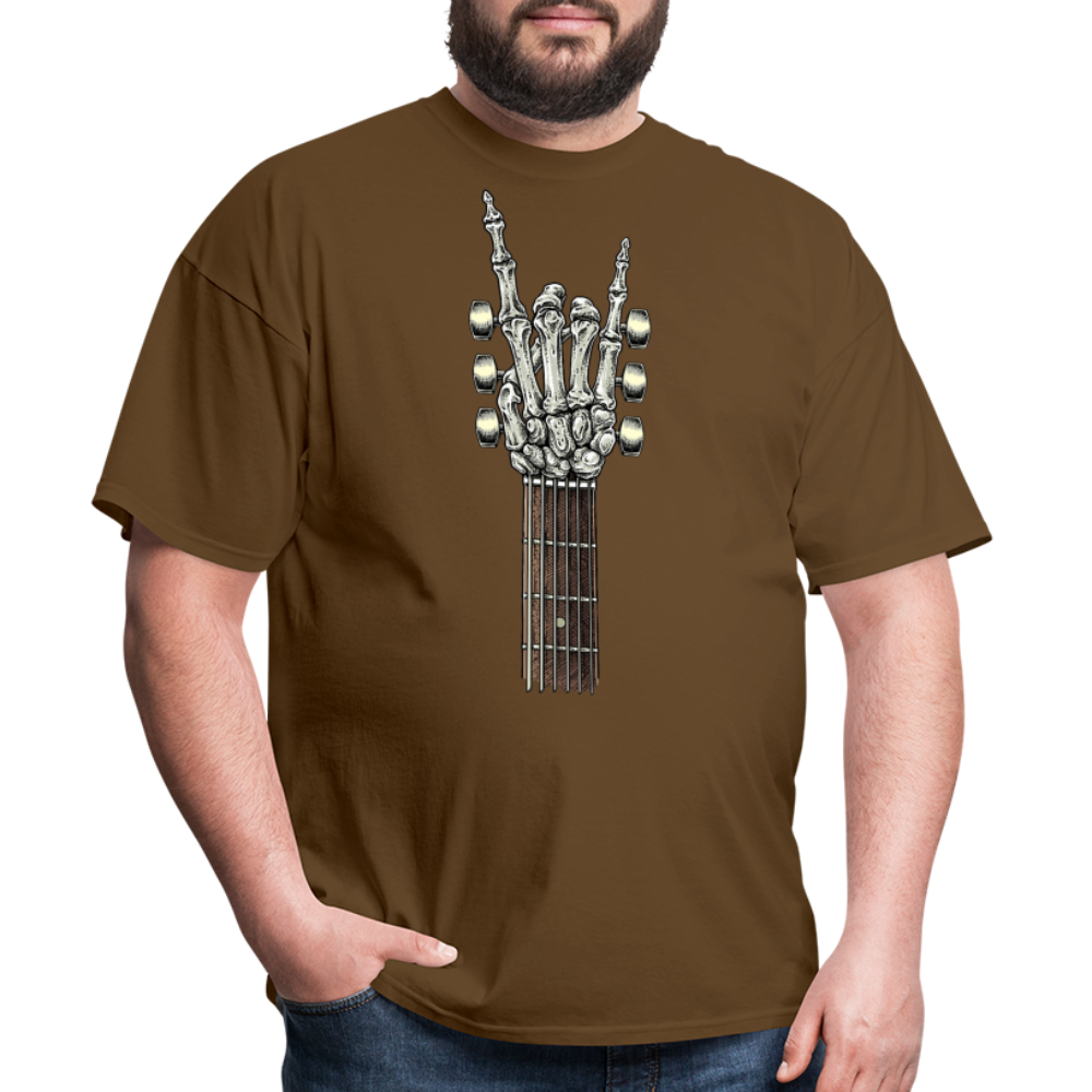 Rock On Guitar Neck Skeleton Hand Rock & Roll Graphic Tee Unisex Classic T-Shirt - brown