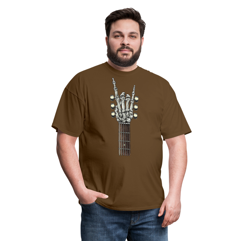 Rock On Guitar Neck Skeleton Hand Rock & Roll Graphic Tee Unisex Classic T-Shirt - brown