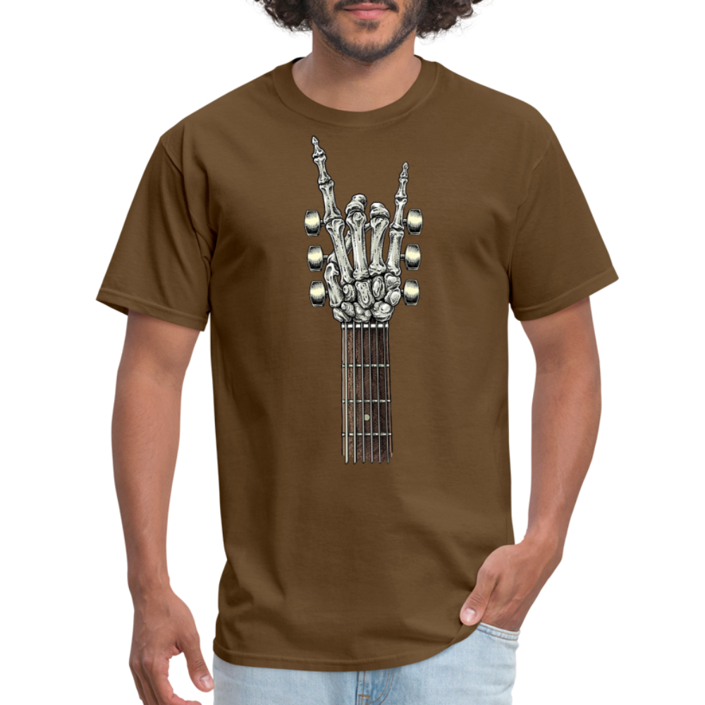 Rock On Guitar Neck Skeleton Hand Rock & Roll Graphic Tee Unisex Classic T-Shirt - brown