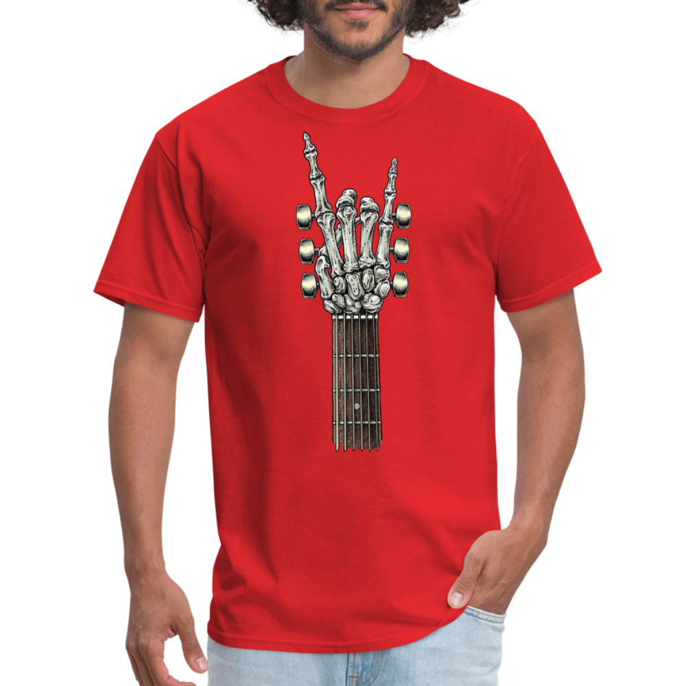 Rock On Guitar Neck Skeleton Hand Rock & Roll Graphic Tee Unisex Classic T-Shirt - red