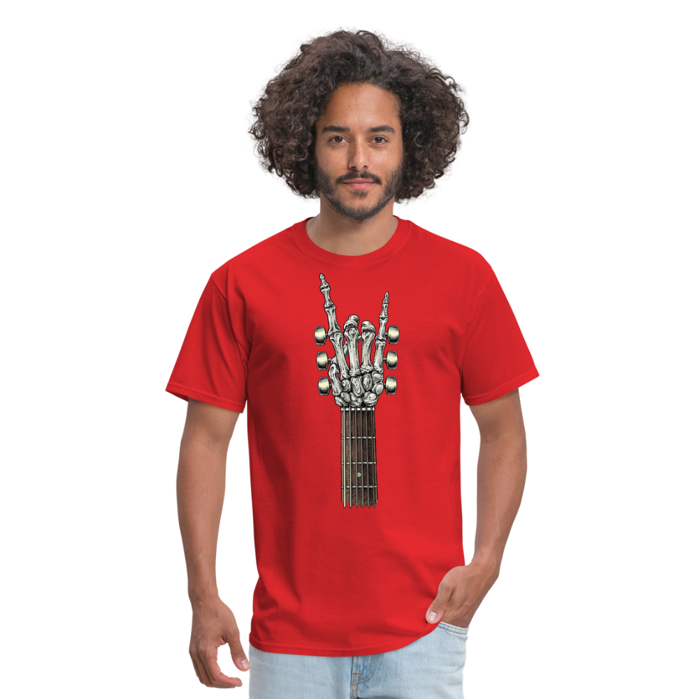 Rock On Guitar Neck Skeleton Hand Rock & Roll Graphic Tee Unisex Classic T-Shirt - red