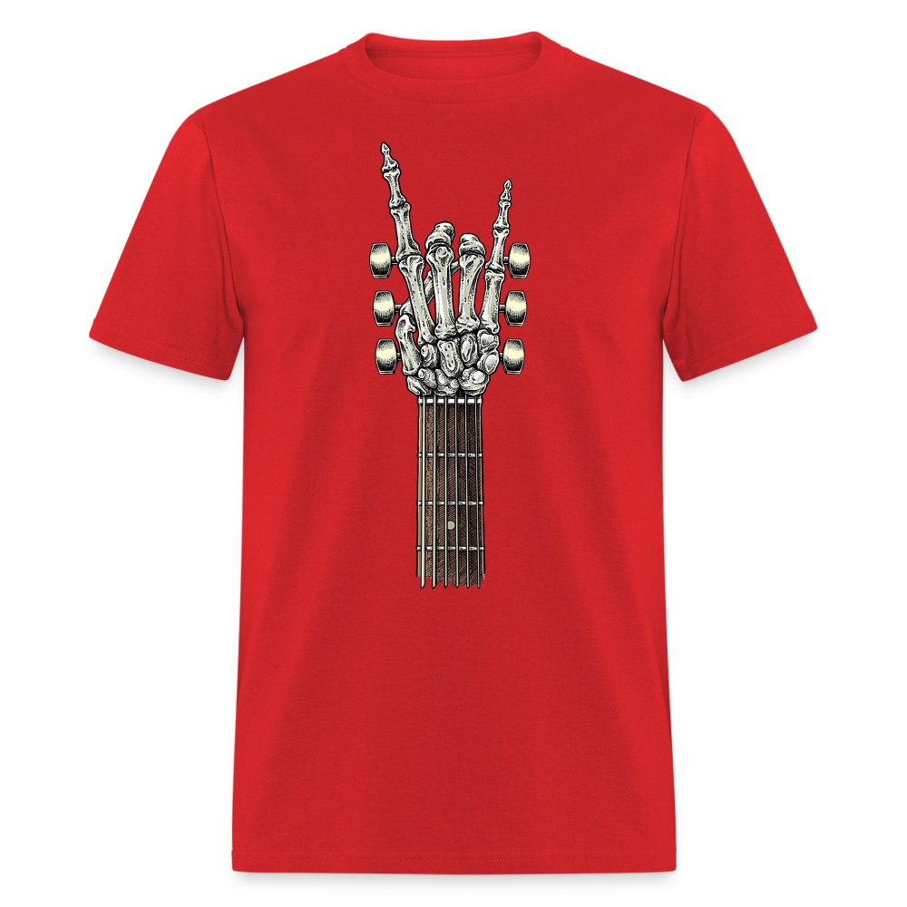 Rock On Guitar Neck Skeleton Hand Rock & Roll Graphic Tee Unisex Classic T-Shirt - red