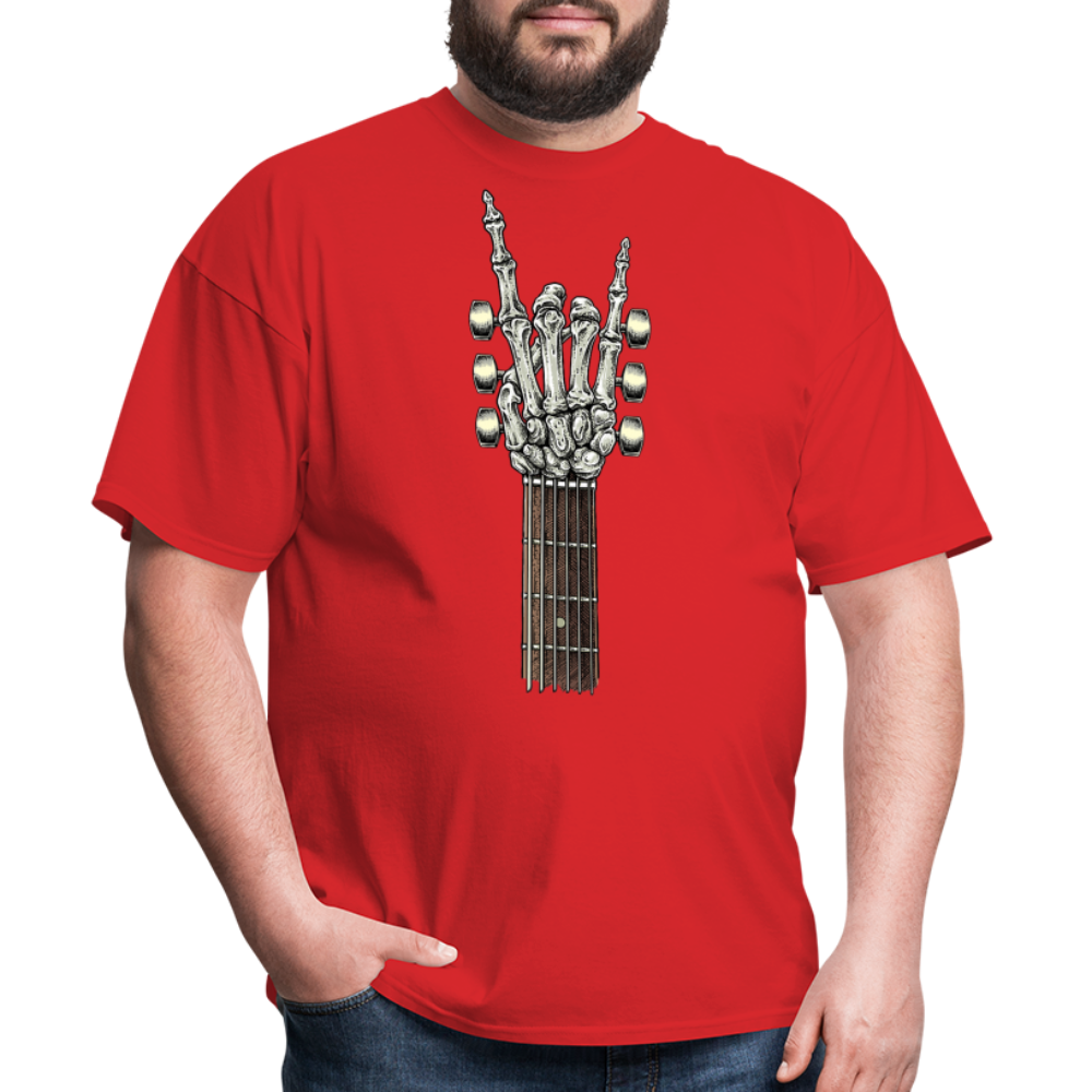 Rock On Guitar Neck Skeleton Hand Rock & Roll Graphic Tee Unisex Classic T-Shirt - red