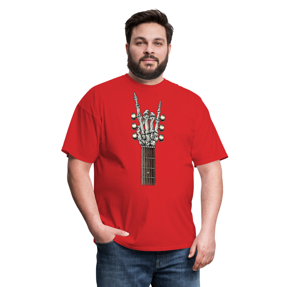 Rock On Guitar Neck Skeleton Hand Rock & Roll Graphic Tee Unisex Classic T-Shirt - red