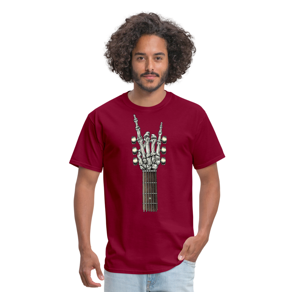 Rock On Guitar Neck Skeleton Hand Rock & Roll Graphic Tee Unisex Classic T-Shirt - burgundy