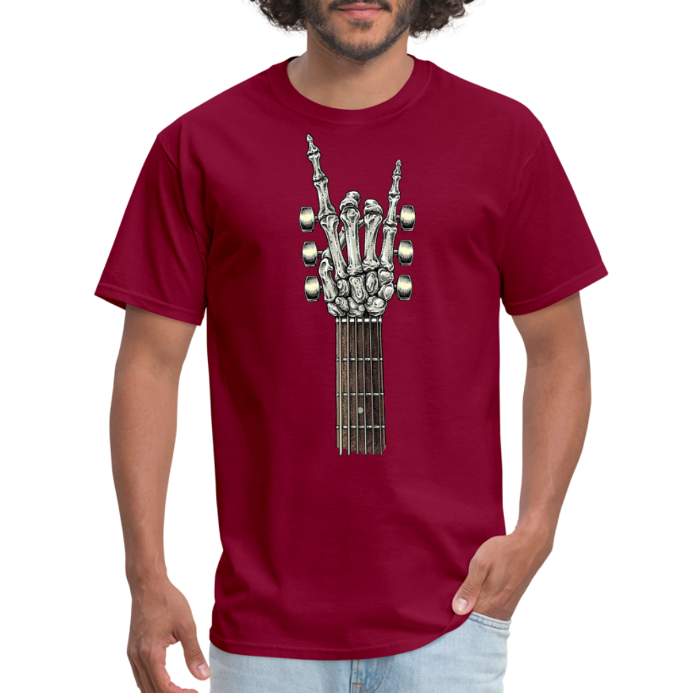 Rock On Guitar Neck Skeleton Hand Rock & Roll Graphic Tee Unisex Classic T-Shirt - burgundy