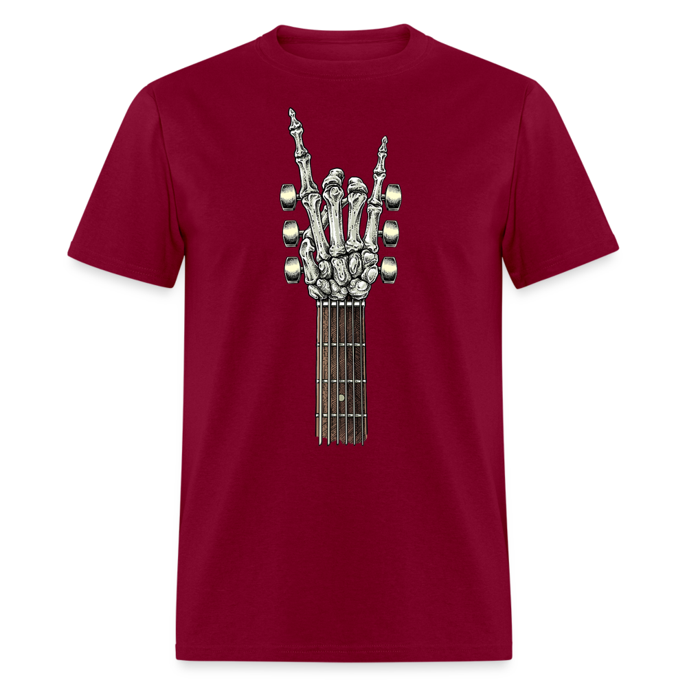 Rock On Guitar Neck Skeleton Hand Rock & Roll Graphic Tee Unisex Classic T-Shirt - burgundy
