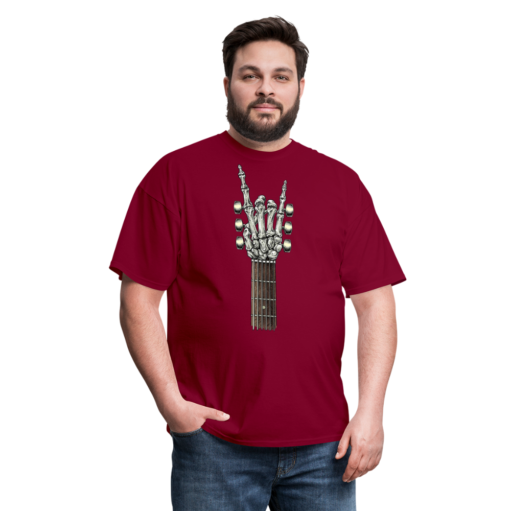Rock On Guitar Neck Skeleton Hand Rock & Roll Graphic Tee Unisex Classic T-Shirt - burgundy