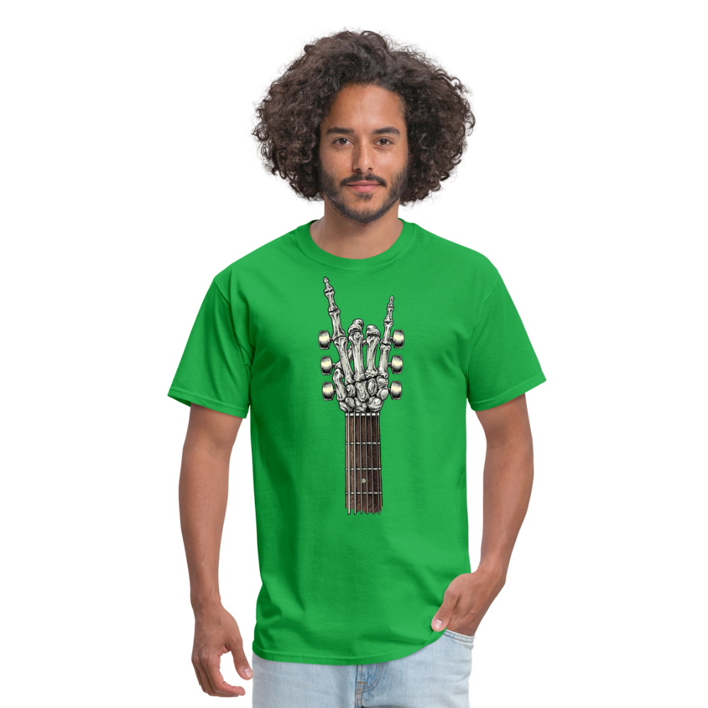 Rock On Guitar Neck Skeleton Hand Rock & Roll Graphic Tee Unisex Classic T-Shirt - bright green