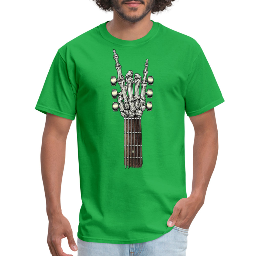 Rock On Guitar Neck Skeleton Hand Rock & Roll Graphic Tee Unisex Classic T-Shirt - bright green