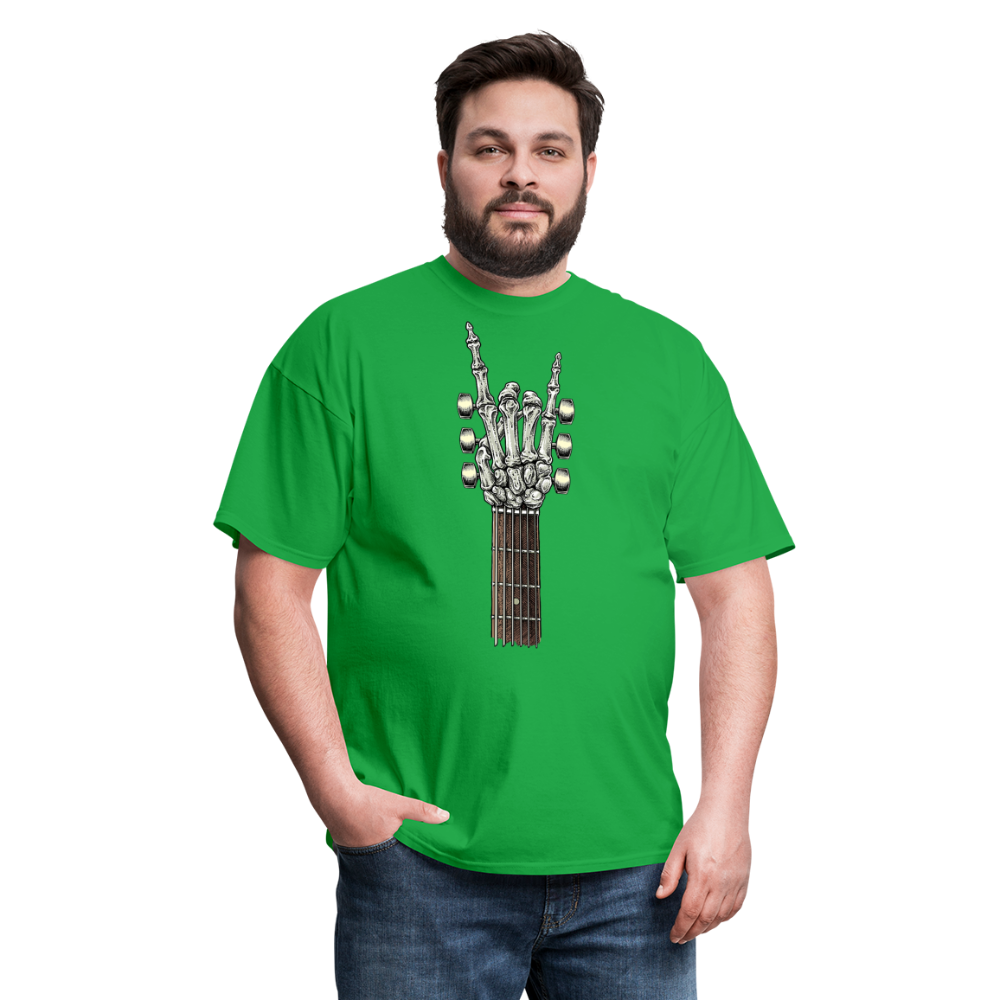 Rock On Guitar Neck Skeleton Hand Rock & Roll Graphic Tee Unisex Classic T-Shirt - bright green