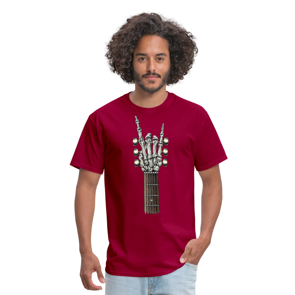 Rock On Guitar Neck Skeleton Hand Rock & Roll Graphic Tee Unisex Classic T-Shirt - dark red