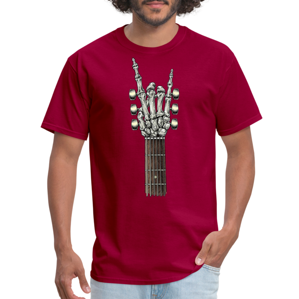 Rock On Guitar Neck Skeleton Hand Rock & Roll Graphic Tee Unisex Classic T-Shirt - dark red