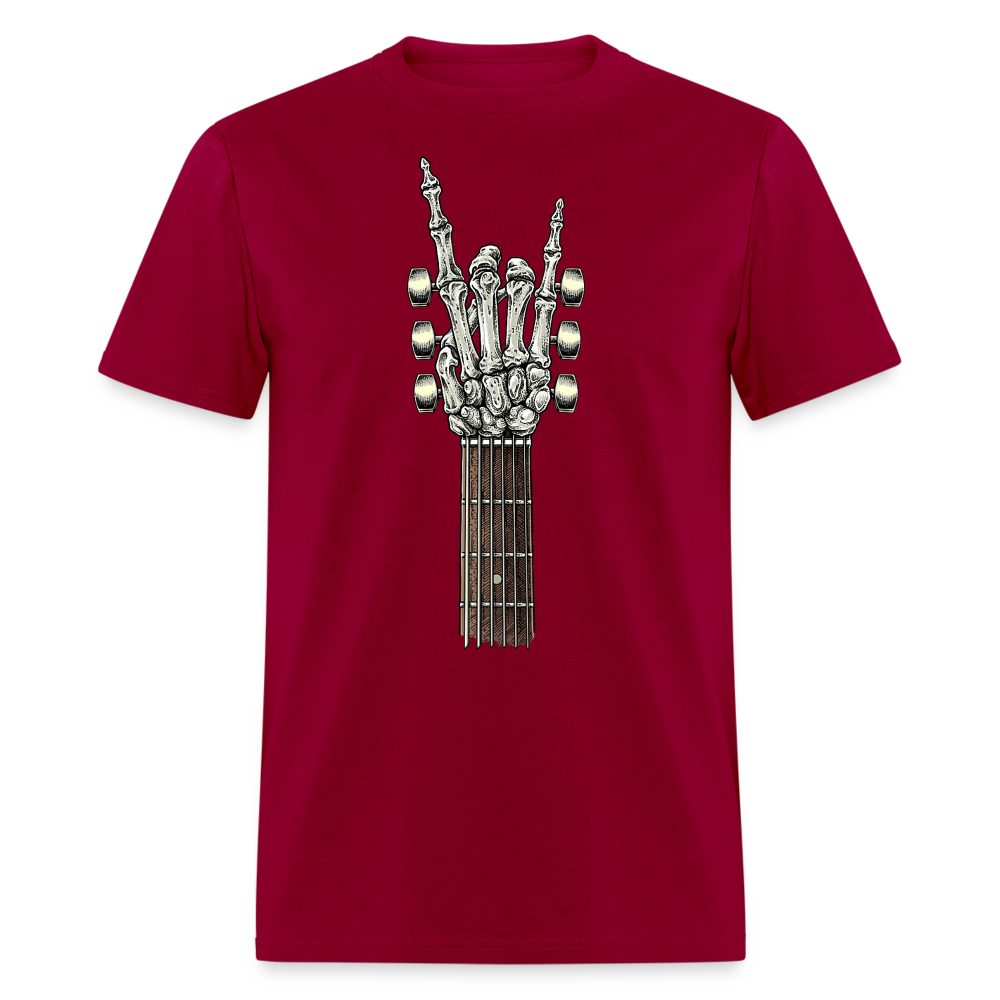 Rock On Guitar Neck Skeleton Hand Rock & Roll Graphic Tee Unisex Classic T-Shirt - dark red