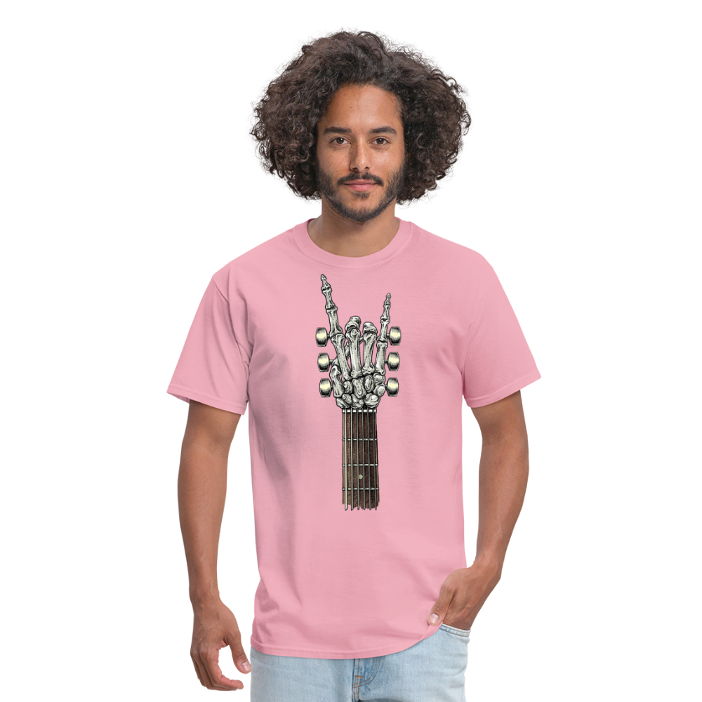 Rock On Guitar Neck Skeleton Hand Rock & Roll Graphic Tee Unisex Classic T-Shirt - pink