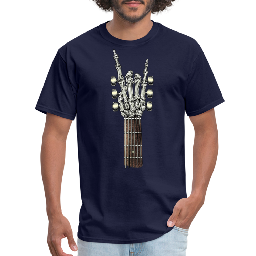Rock On Guitar Neck Skeleton Hand Rock & Roll Graphic Tee Unisex Classic T-Shirt - navy