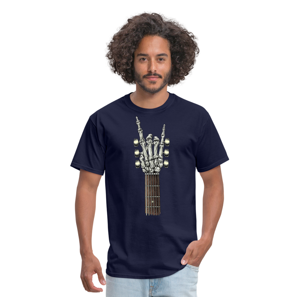 Rock On Guitar Neck Skeleton Hand Rock & Roll Graphic Tee Unisex Classic T-Shirt - navy