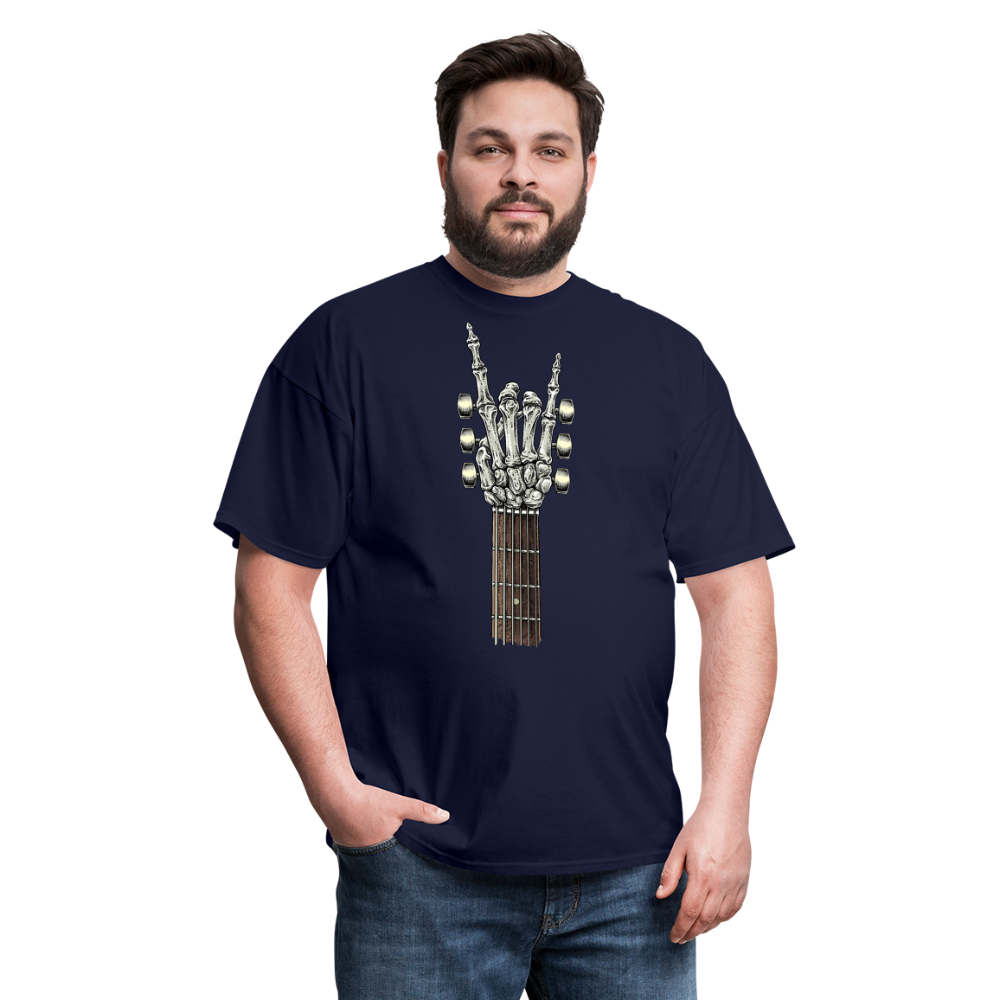 Rock On Guitar Neck Skeleton Hand Rock & Roll Graphic Tee Unisex Classic T-Shirt - navy