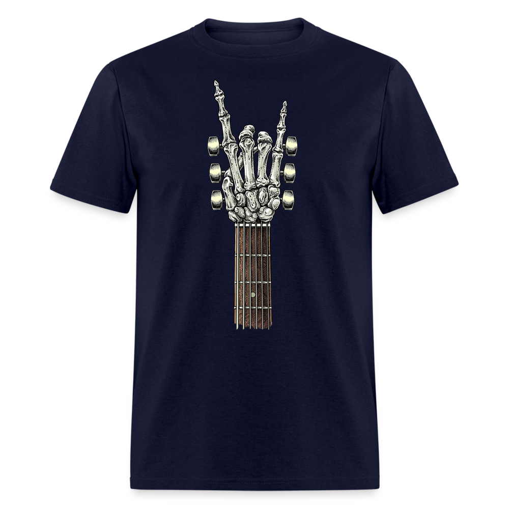 Rock On Guitar Neck Skeleton Hand Rock & Roll Graphic Tee Unisex Classic T-Shirt - navy