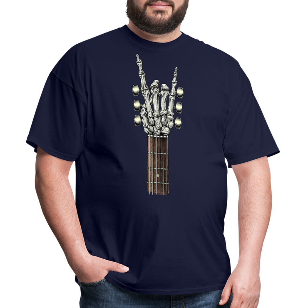 Rock On Guitar Neck Skeleton Hand Rock & Roll Graphic Tee Unisex Classic T-Shirt - navy
