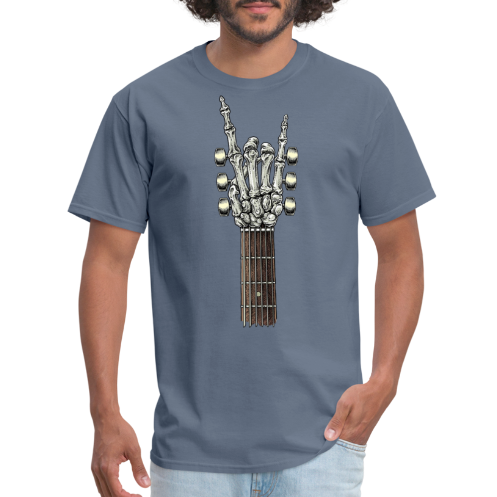 Rock On Guitar Neck Skeleton Hand Rock & Roll Graphic Tee Unisex Classic T-Shirt - denim