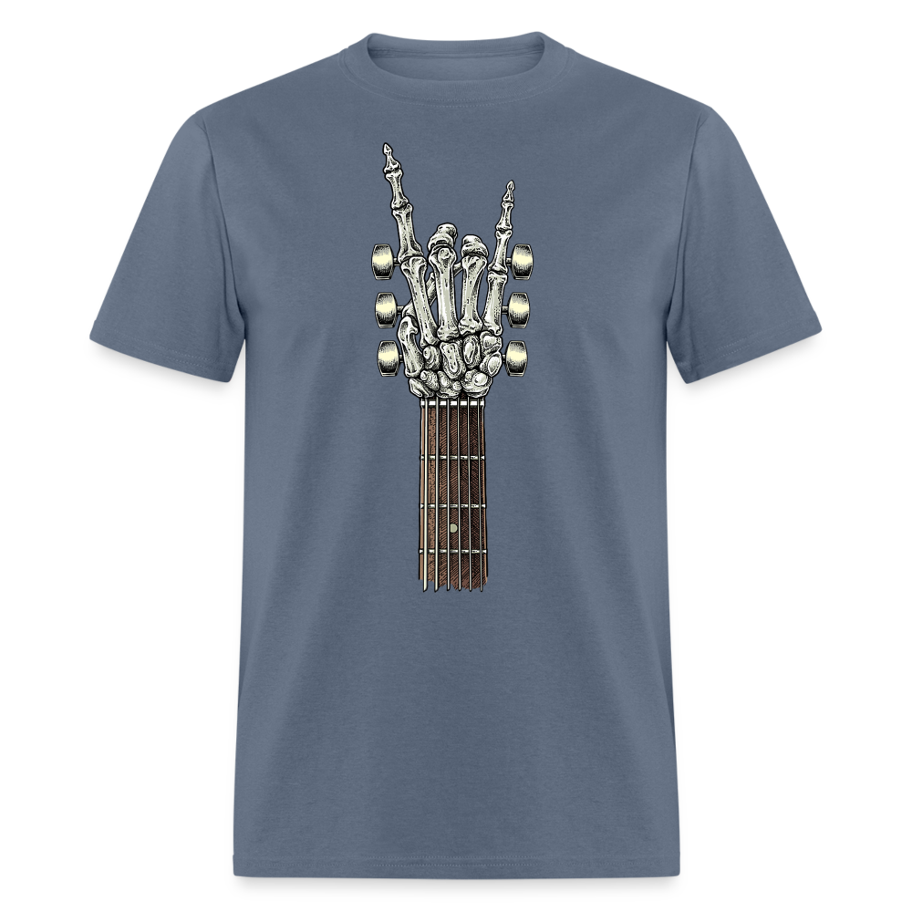 Rock On Guitar Neck Skeleton Hand Rock & Roll Graphic Tee Unisex Classic T-Shirt - denim