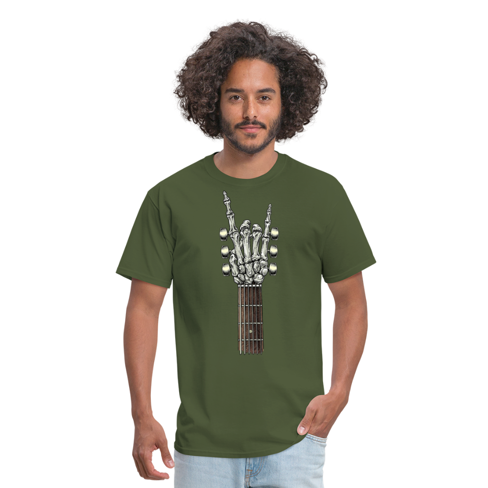 Rock On Guitar Neck Skeleton Hand Rock & Roll Graphic Tee Unisex Classic T-Shirt - military green