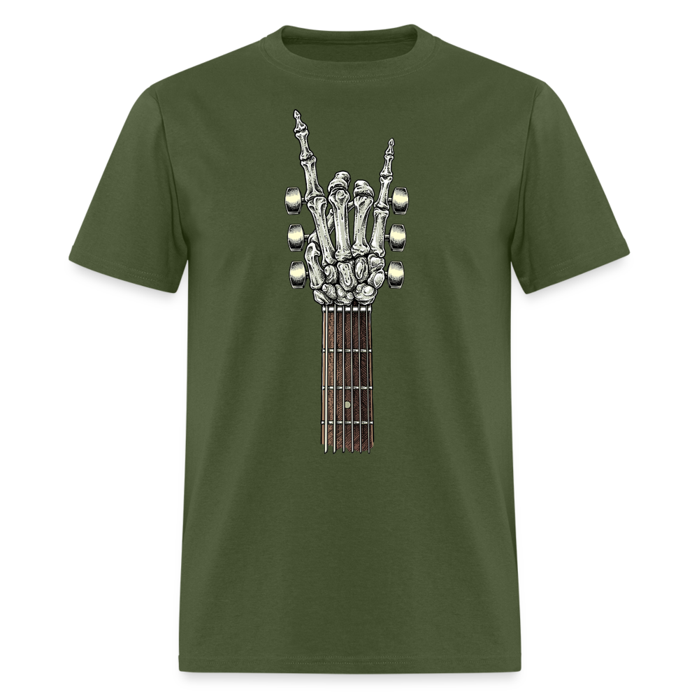 Rock On Guitar Neck Skeleton Hand Rock & Roll Graphic Tee Unisex Classic T-Shirt - military green