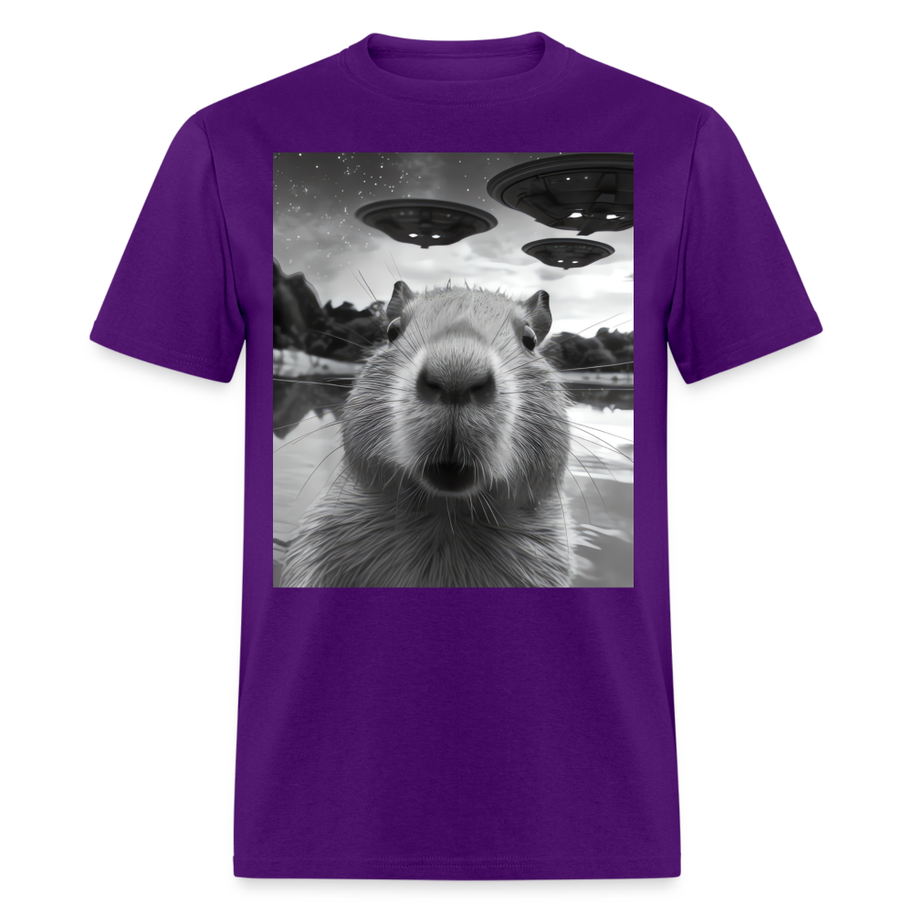 Capybara Selfie with UFOs Funny Graphic Tee Weird Unisex Classic T-Shirt - purple