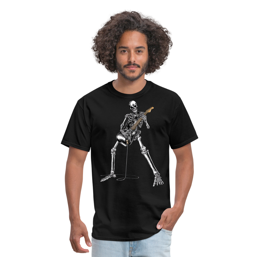 Skeleton Playing Guitar Graphic Tee Rock And Roll Unisex Classic T-Shirt - black