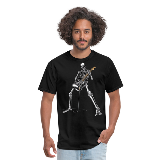 Skeleton Playing Guitar Graphic Tee Rock And Roll Unisex Classic T-Shirt - black