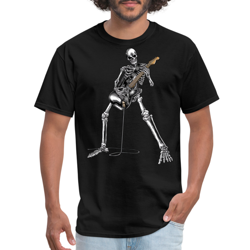 Skeleton Playing Guitar Graphic Tee Rock And Roll Unisex Classic T-Shirt - black