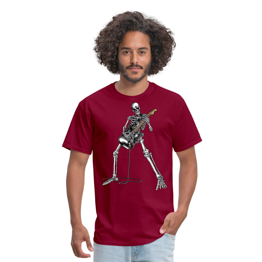 Skeleton Playing Guitar Graphic Tee Rock And Roll Unisex Classic T-Shirt - burgundy