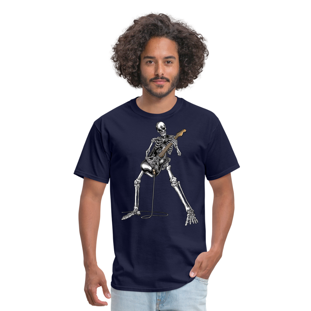 Skeleton Playing Guitar Graphic Tee Rock And Roll Unisex Classic T-Shirt - navy