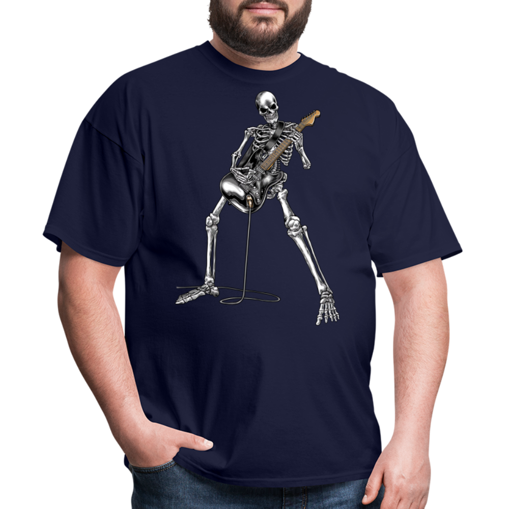 Skeleton Playing Guitar Graphic Tee Rock And Roll Unisex Classic T-Shirt - navy