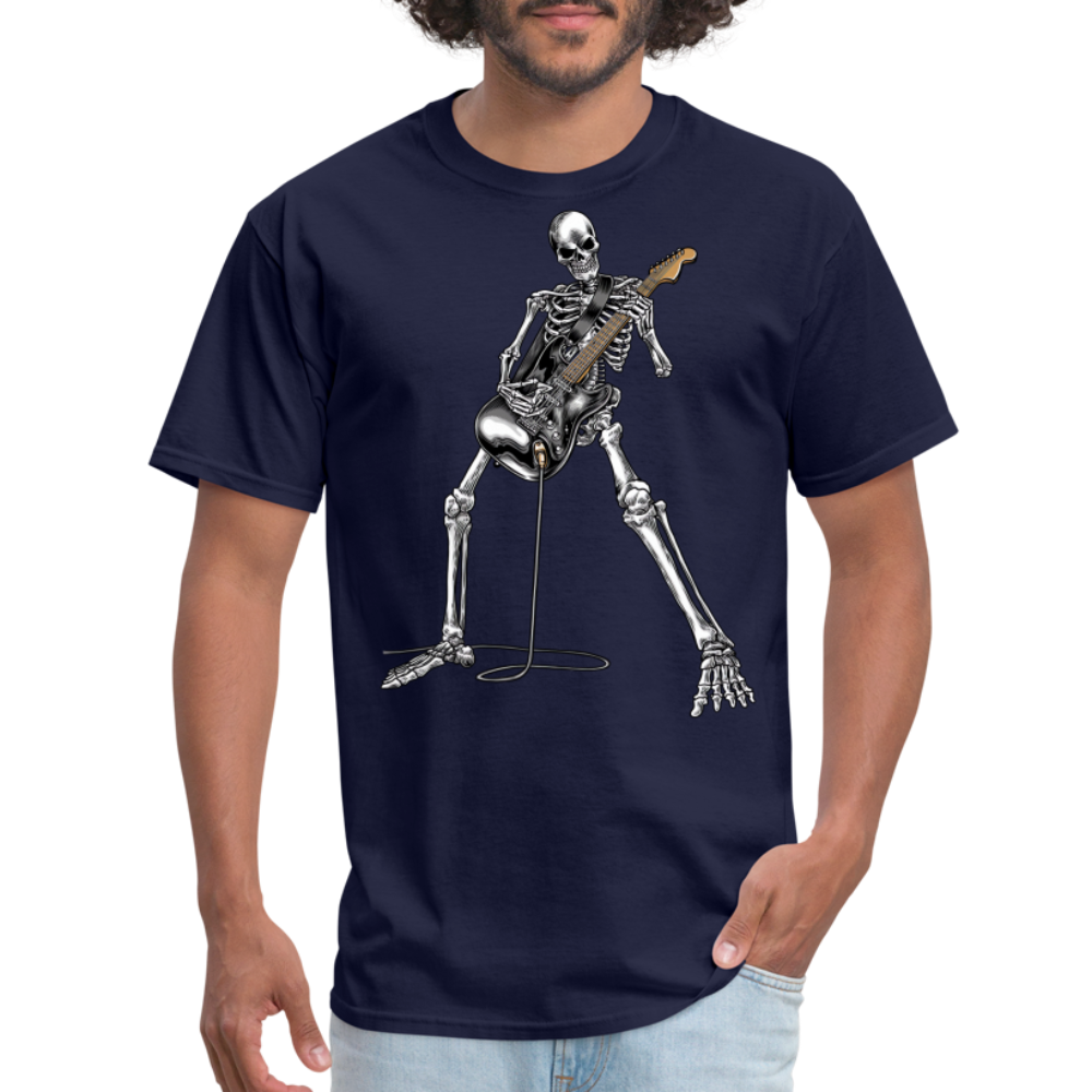 Skeleton Playing Guitar Graphic Tee Rock And Roll Unisex Classic T-Shirt - navy