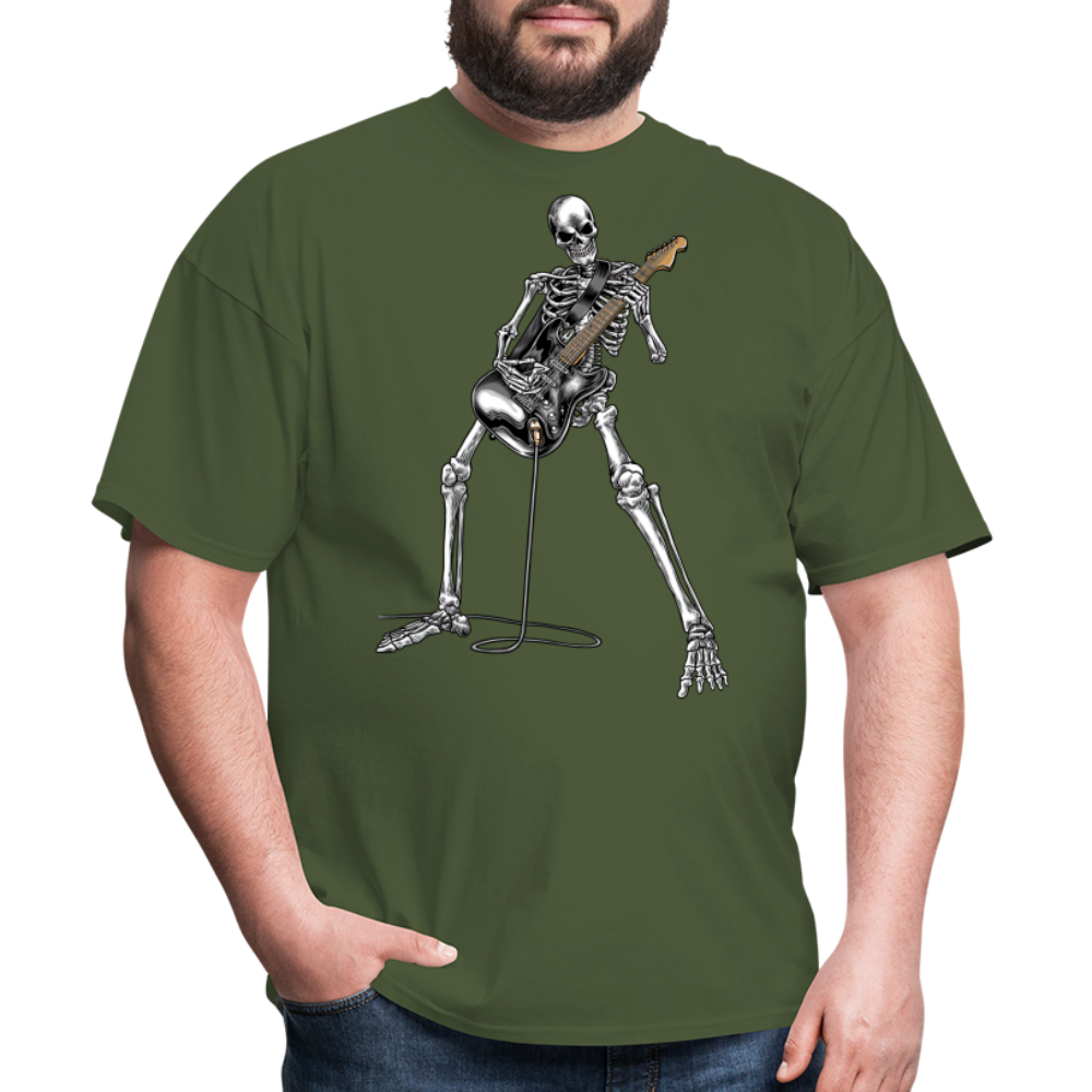 Skeleton Playing Guitar Graphic Tee Rock And Roll Unisex Classic T-Shirt - military green