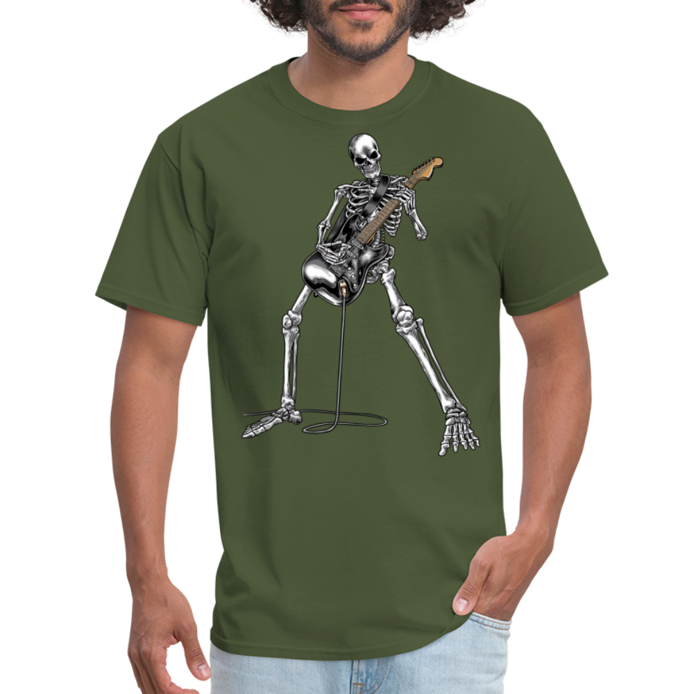 Skeleton Playing Guitar Graphic Tee Rock And Roll Unisex Classic T-Shirt - military green