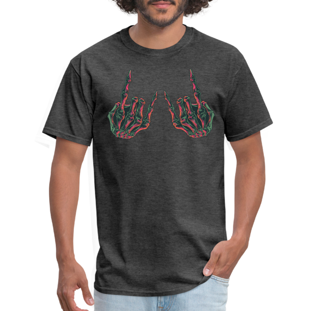 Rock On Skeleton Hand Graphic Tee Rock And Roll Unisex T-Shirt - heather black