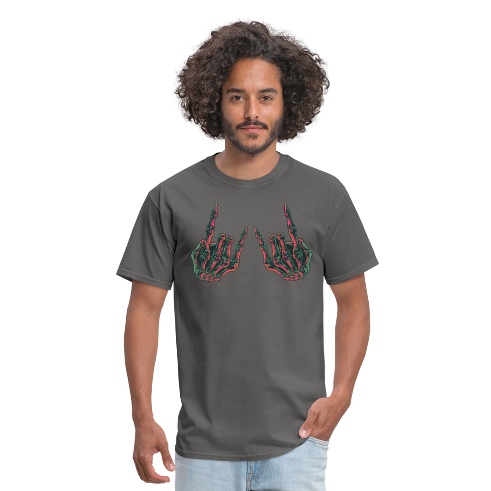 Rock On Skeleton Hand Graphic Tee Rock And Roll Unisex T-Shirt - charcoal