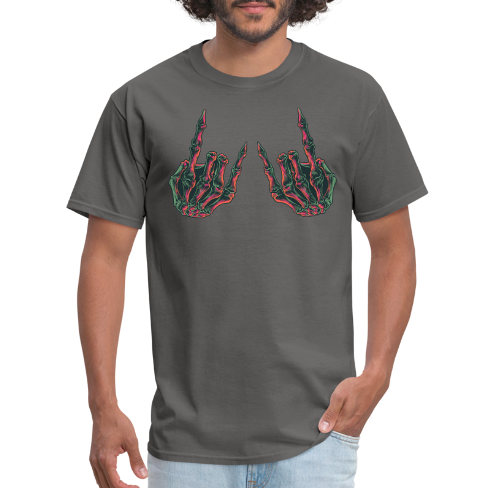 Rock On Skeleton Hand Graphic Tee Rock And Roll Unisex T-Shirt - charcoal